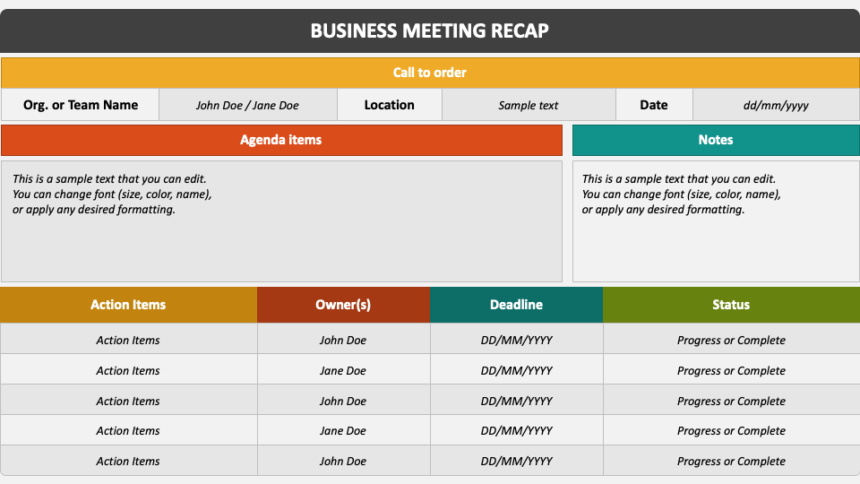 Business Meeting Recap PowerPoint Presentation Slides - PPT Template