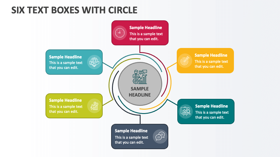 Six Text Boxes with Circle - Slide 1