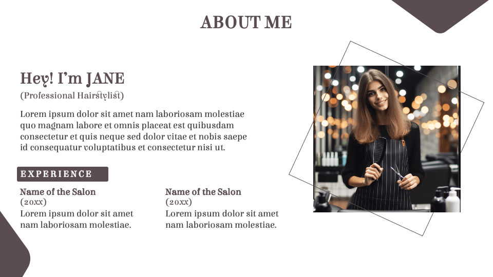 Free Hair Stylist Portfolio Presentation Template for Google Slides and