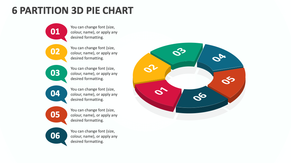 6 Partition 3D Pie Chart - Slide 1