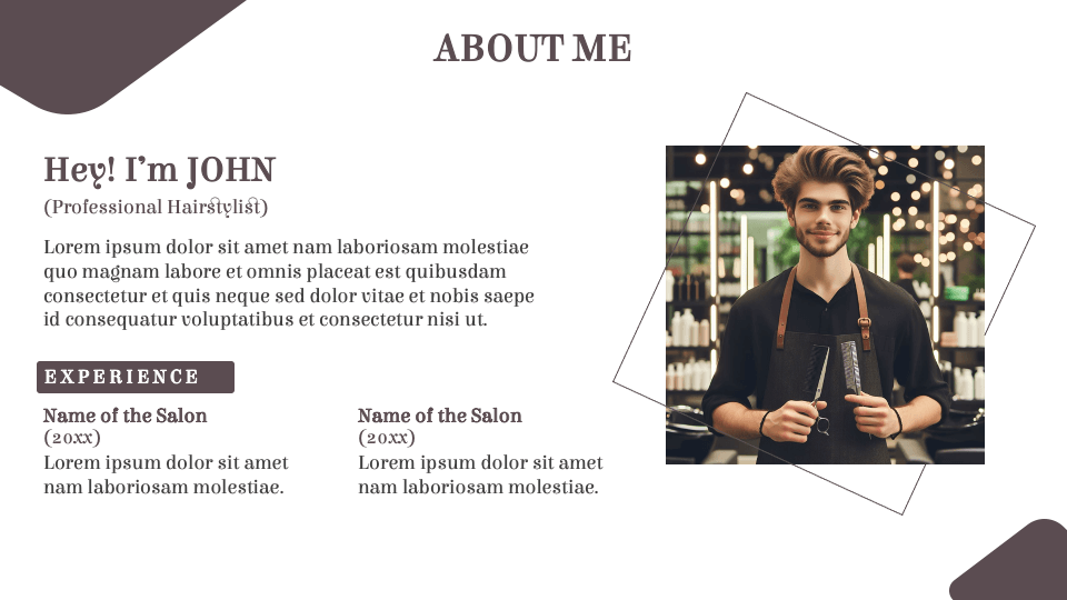Free Hair Stylist Portfolio Presentation Template for Google Slides and