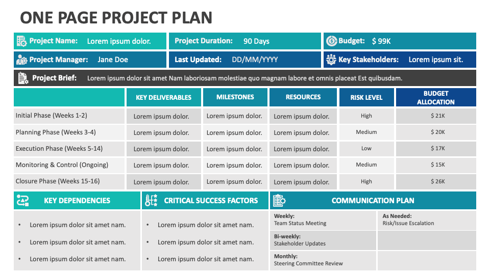 One Page Project Plan - Slide 1