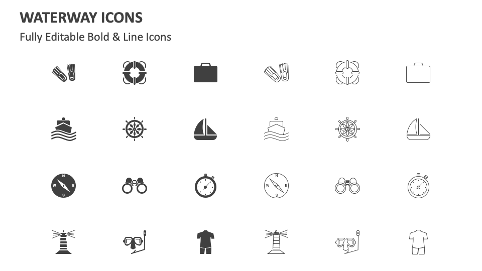 Waterway icons for google slides and powerpoint