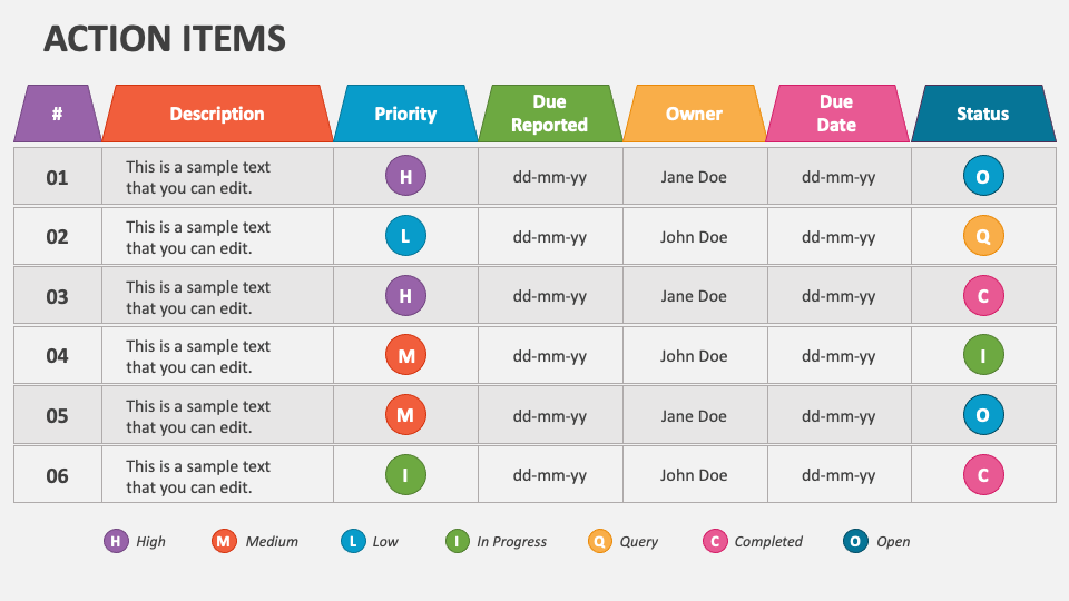 Action Items PowerPoint and Google Slides Template - PPT Slides